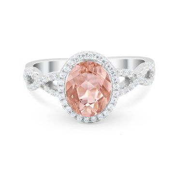 Oval Morganite CZ Halo Twisted Ring 925 Sterling Silver Wholesale